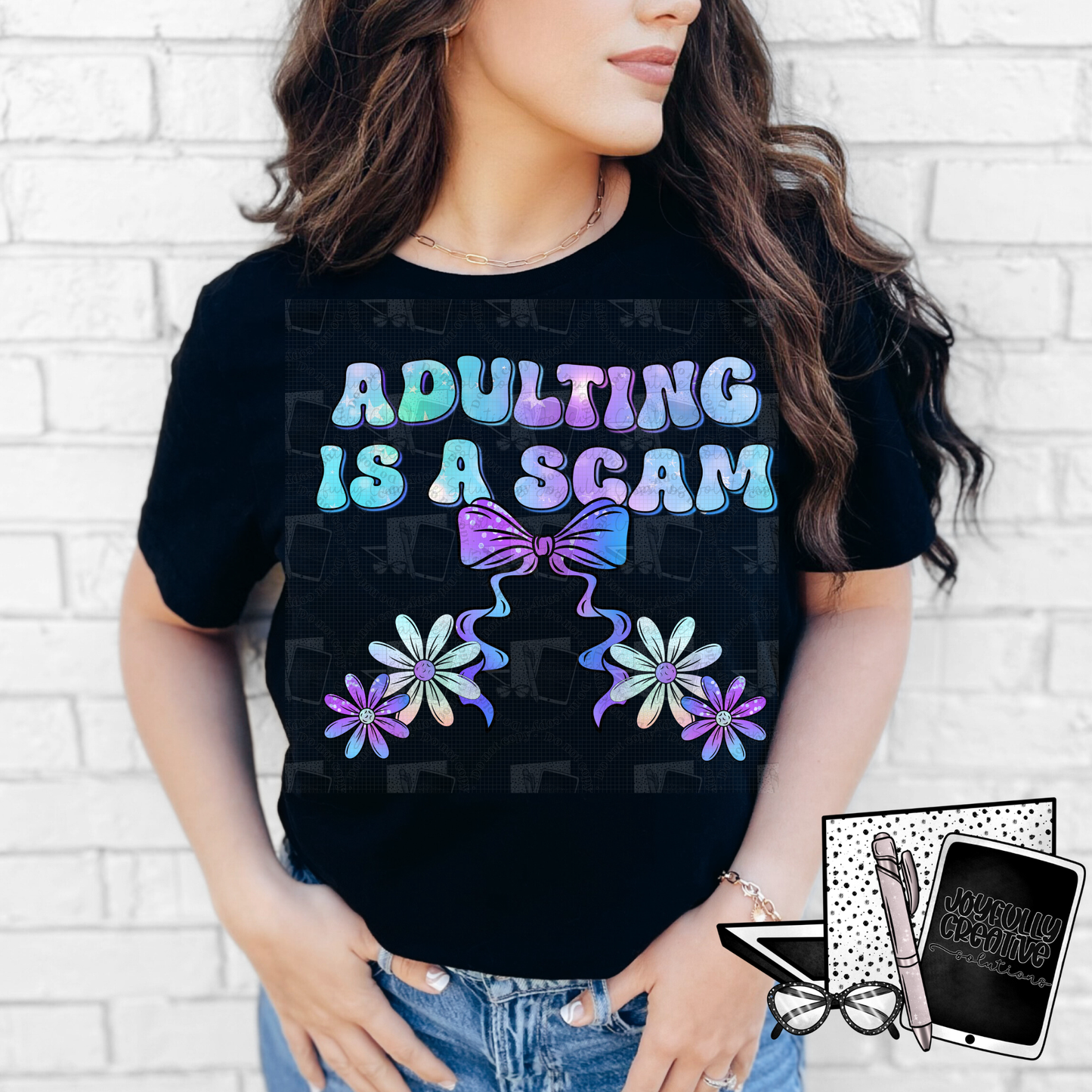 Adulting Is a Scam Faux Holographic Digital Design