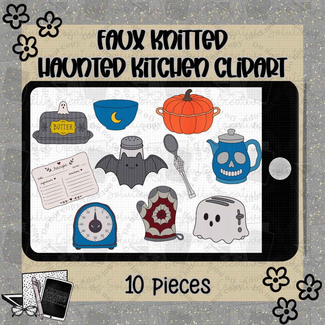 Faux Knitted Haunted Kitchen Clipart