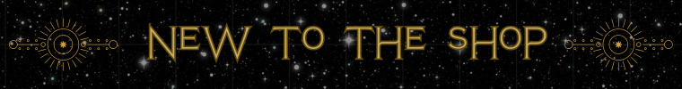 Decorative banner with 'New to the Shop' text in gold on a black background with stars.