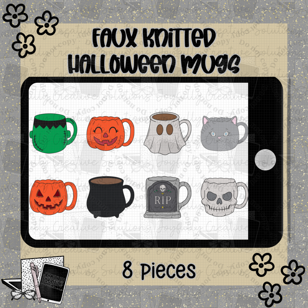 Faux Knitted Halloween Mugs Clipart