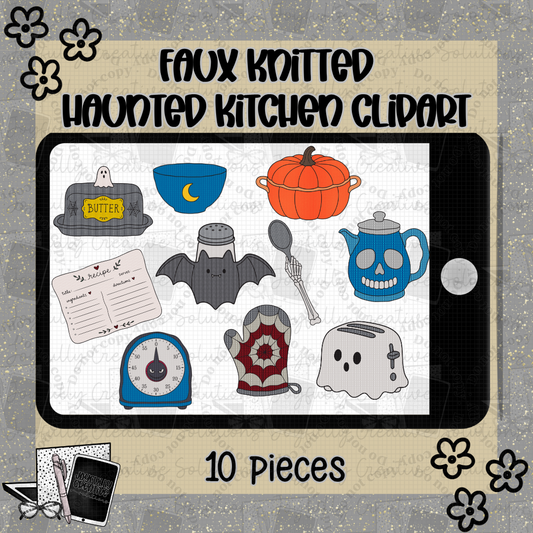 Faux Knitted Haunted Kitchen Clipart